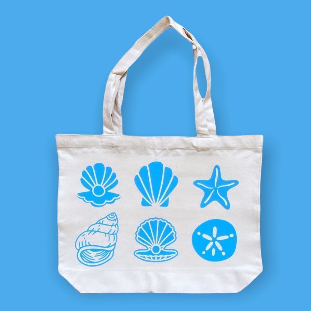 NWT Wool + Pepper Co. Sea Shells Canvas Cotton Tote Bag